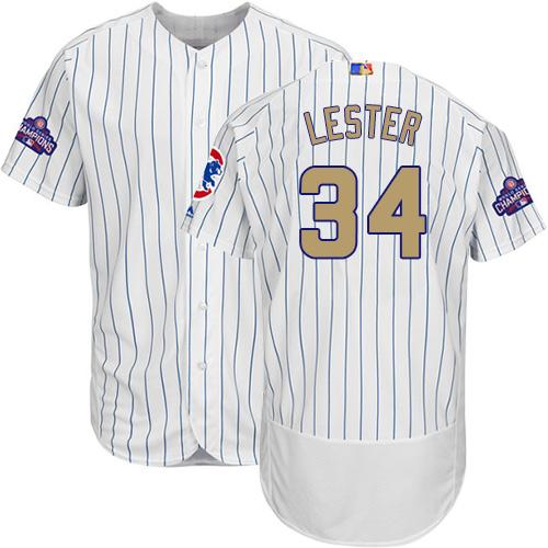 Cubs #34 Jon Lester White(Blue Strip) Flexbase Authentic Gold Program Stitched MLB Jersey - Click Image to Close